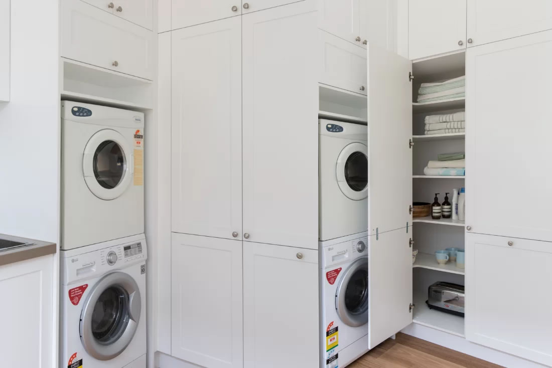 white laundry with storage